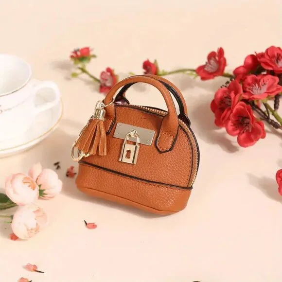 Cute Mini Faux Leather Coin Purse Keychain w/ Zipper for money.lipstick,earpods - Picture 7 of 8